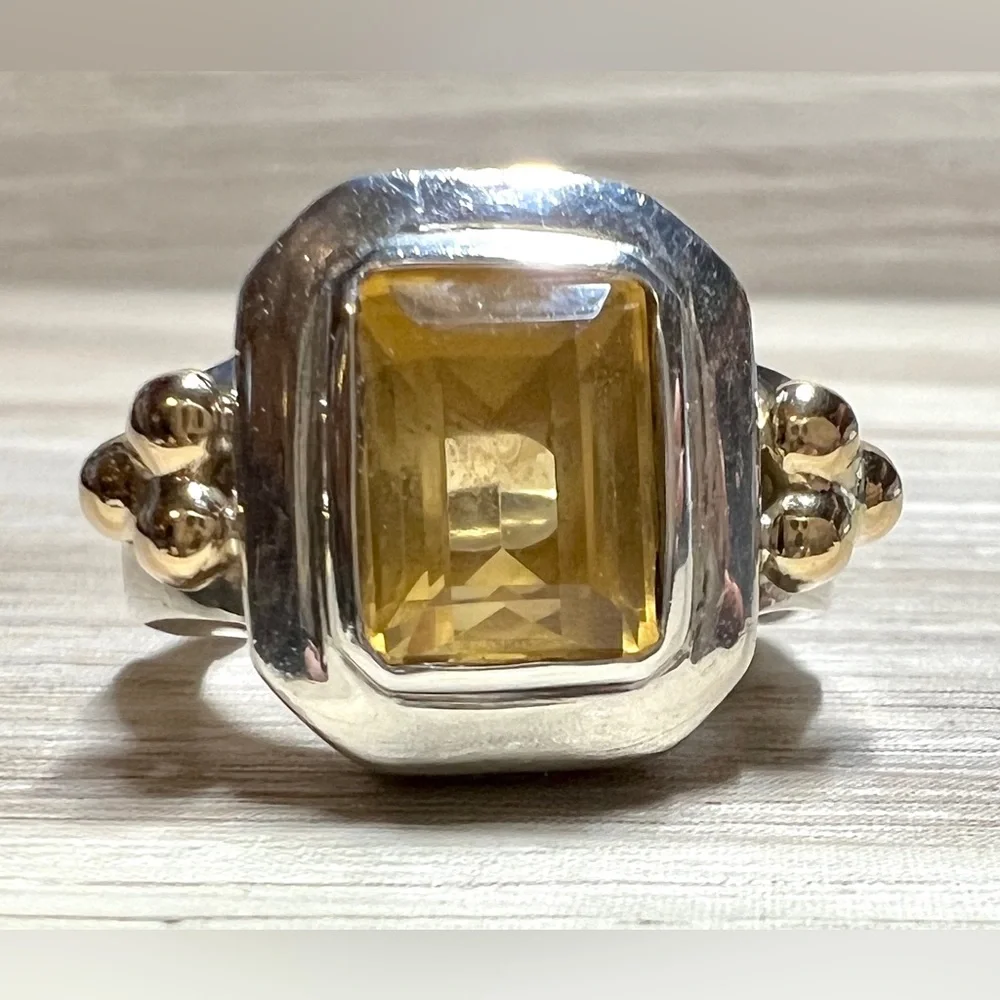 Vintage Designer Bayanihan Sterling Silver & 18K Gold Accented Citrine Ring - Picture 1 of 10